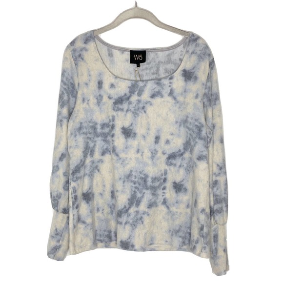 W5 Tops - W5 Long Sleeve Soft Fleece Top Gray Tie Dye Puff Sleeve Pullover Sz L New